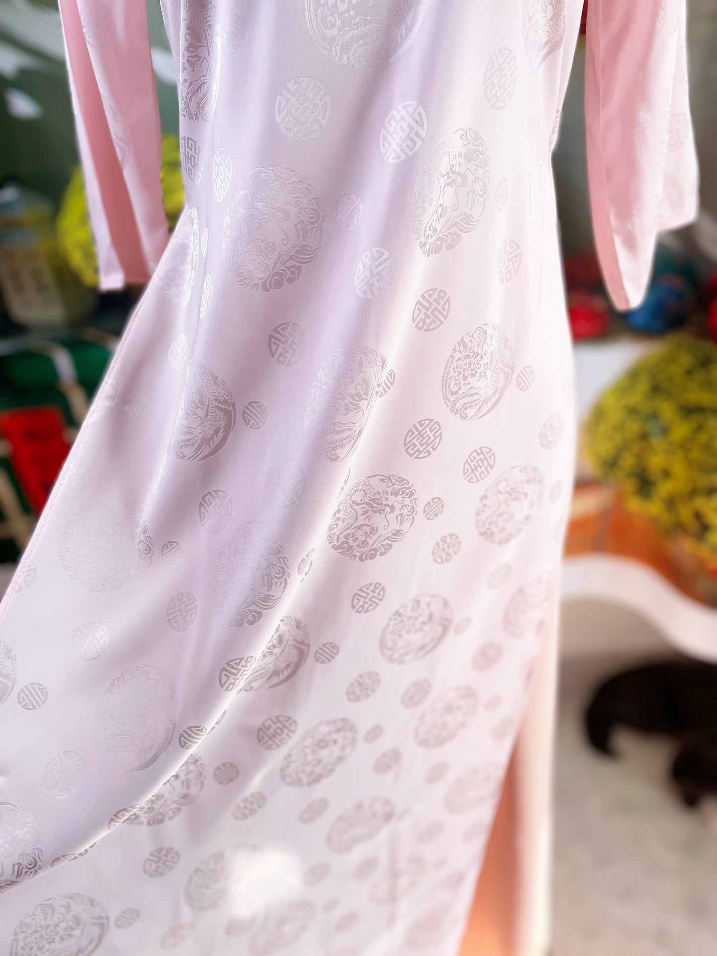 Pre-made: Pink Silk Ao Dai Top- No Pant | Áo Dài Truyền Thống