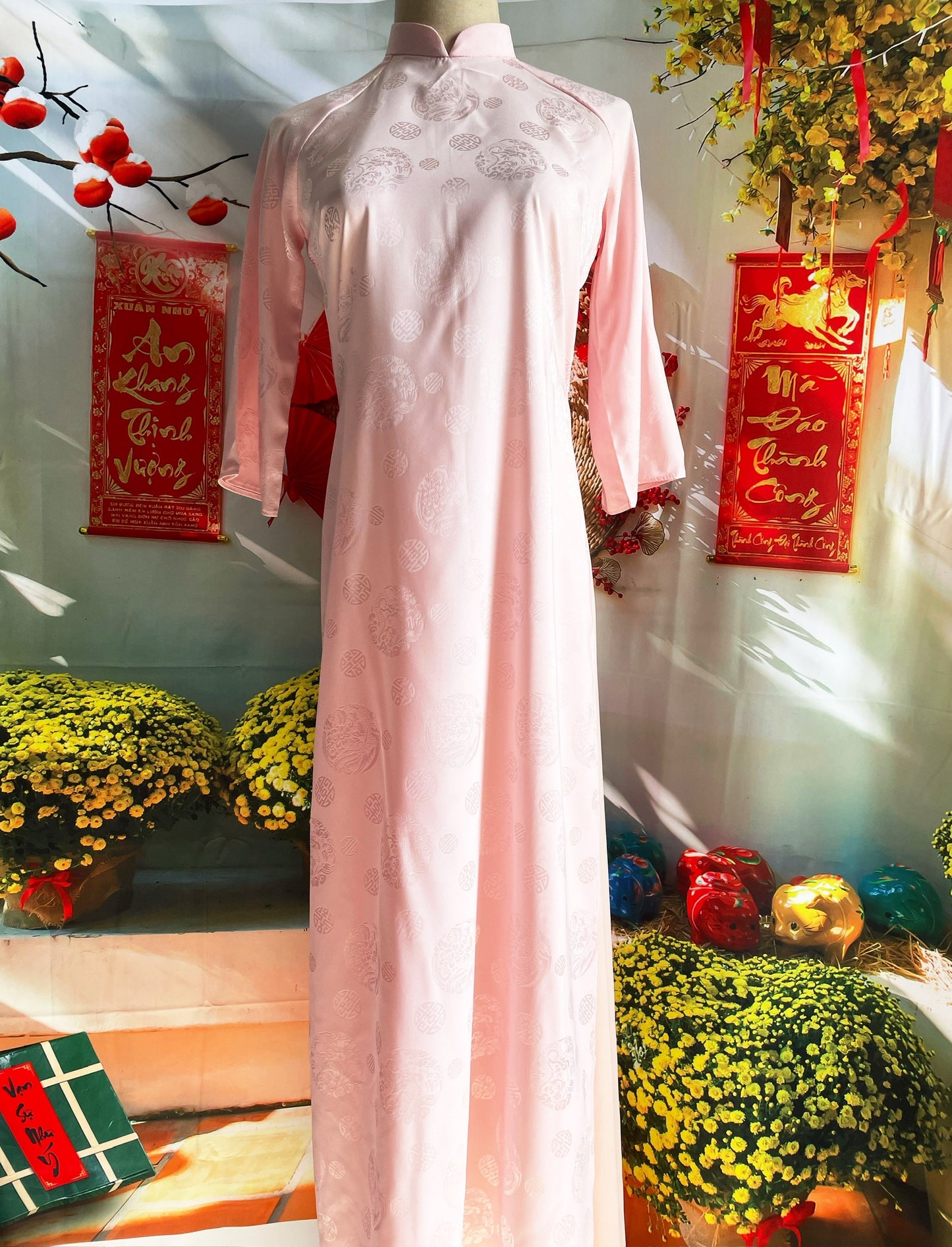 Pre-made: Pink Silk Ao Dai Top- No Pant | Áo Dài Truyền Thống