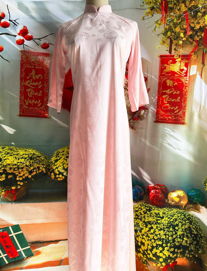 Pre-made: Pink Silk Ao Dai Top- No Pant | Áo Dài Truyền Thống