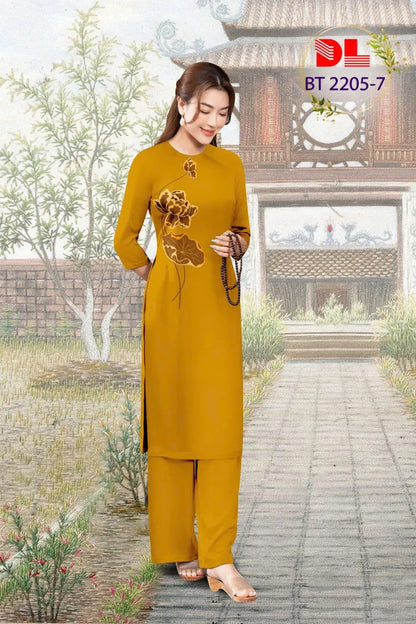 3D Lotus Printed Phap Phuc For Women | Vietnamese Traditional Ao Dai