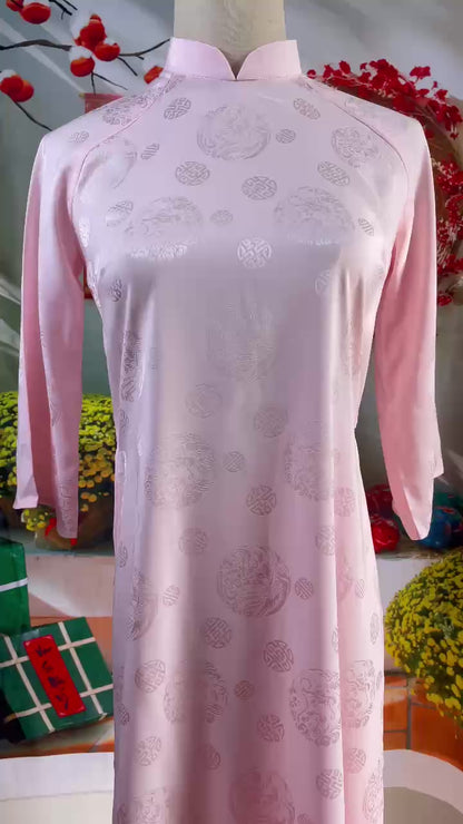 Pre-made: Pink Silk Ao Dai Top- No Pant | Áo Dài Truyền Thống