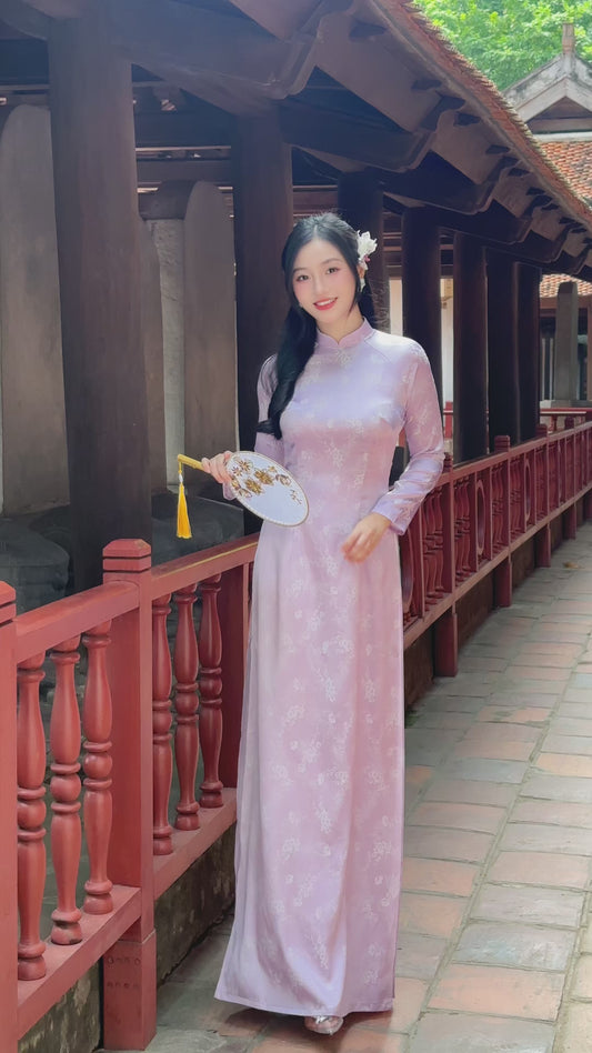 NORA Pastel Purple Ao dai with Long Sleeves | Vietnamese ao dai for women | No Pants