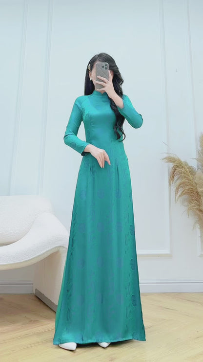 PATRICIA Teal traditional ao dai set | Ao dai Nha Xa Silk | Vietnamese ao dai for women