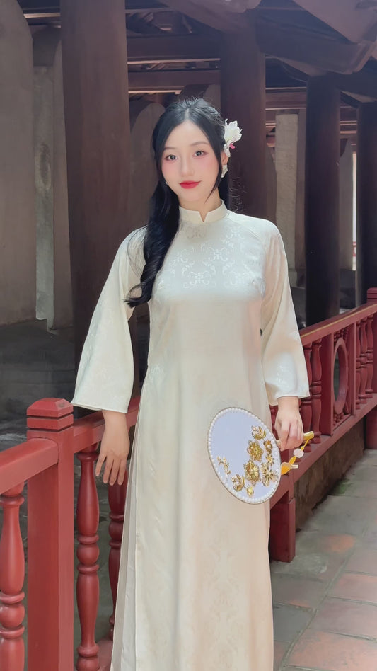 VAN Cream Nha Xa Silk Ao Dai | Vietnamese ao dai for women