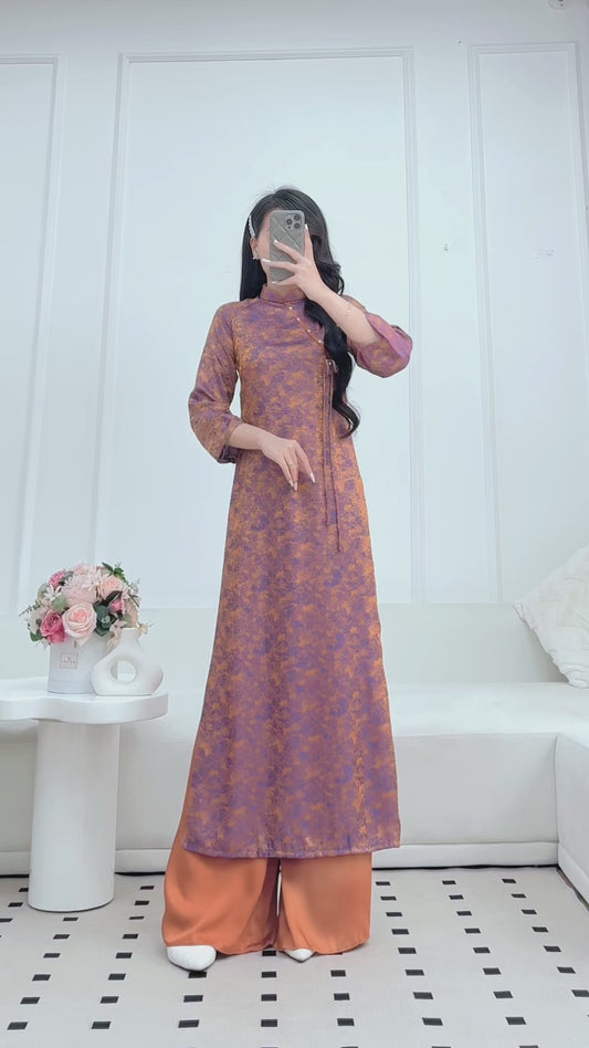 Tơ tằm Ao Dai Copper Silk Ao Dai For Women | Vietnamese Long Dress with Pants