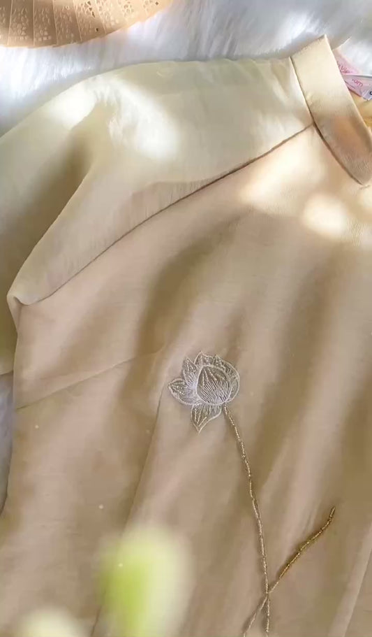 Cream Lotus Double Layers Ao Dai For Women | Wedding Ao Dai Vietnam