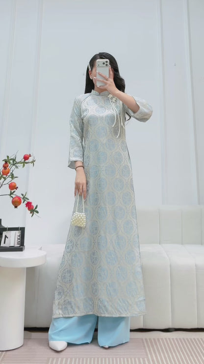 Pastel Blue Modern Ao Dai - Vietnamese Ao Dai for Women - With Pants