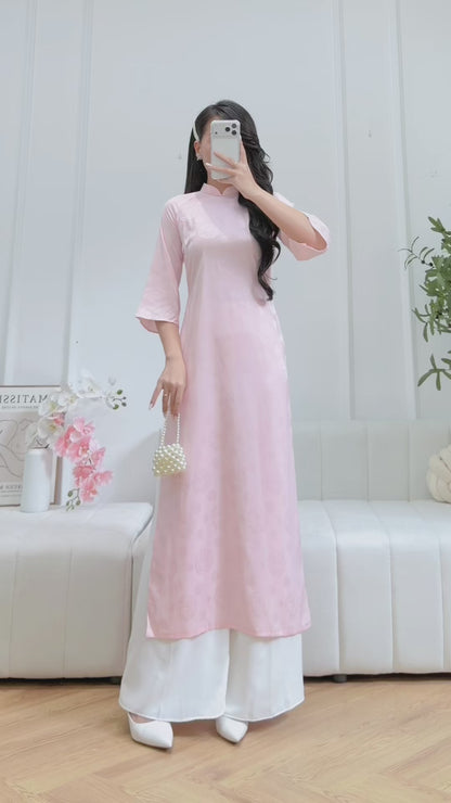 Pastel pink  ao dai set - Traditional Vietnamese dress for women - Ao Dai Vietnam