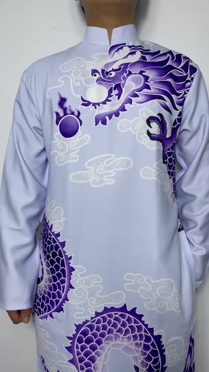 Gray 3D Printed Ao Dai Men Dress | Modern Ao Dai For Men