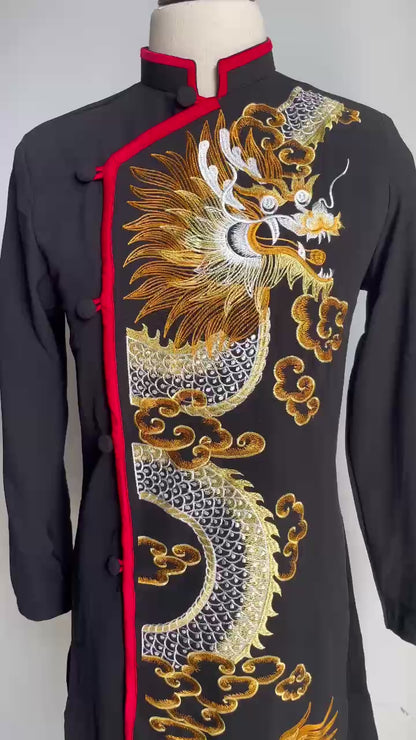 Black Dragon Pattern Ao Dai Men - Traditional Ao Dai Men