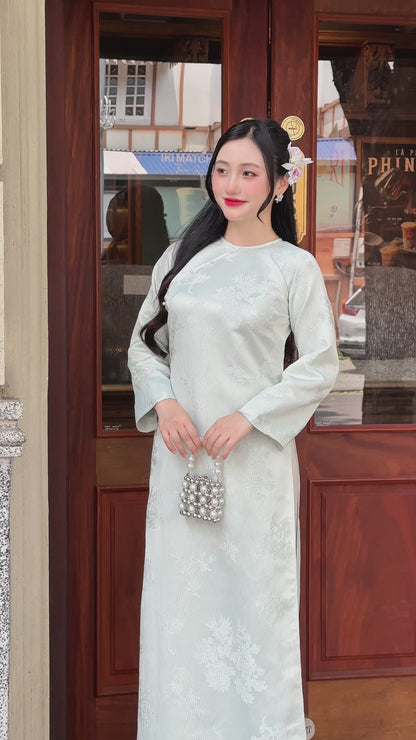Elegant Pastel Blue Ao Dai Top - Vietnamese Modernized Ao Dai | NO Pants