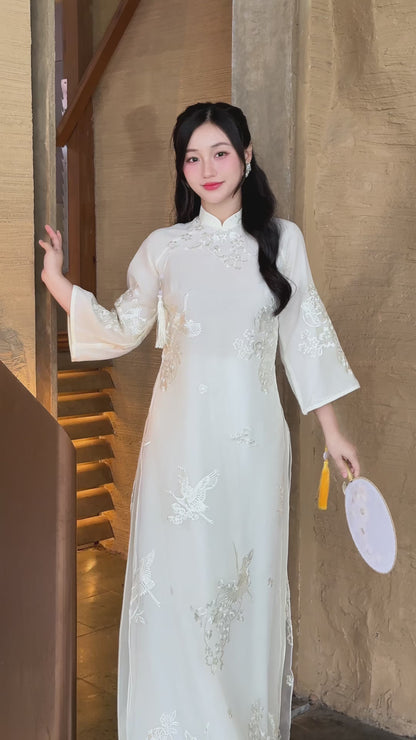 MAI Creeam Ao Dai Top | Modern Vietnamese ao dai for women | NO pants