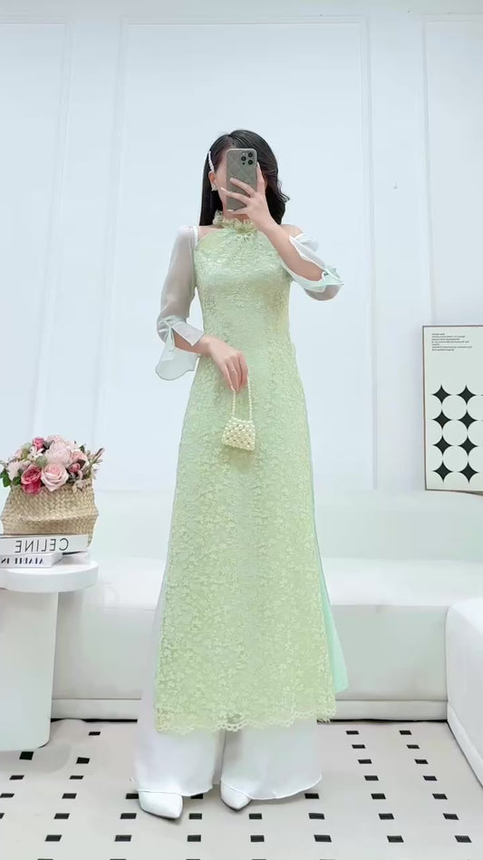 CELESTE Ao Dai Long Dress | Vietnamese Traditional Ao Dai Set