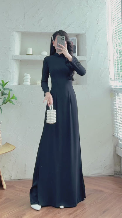 Black Double Layers Ao Dai | Cultural Formalwear | Vietnamese Long Dress | Ao Dai with Pants