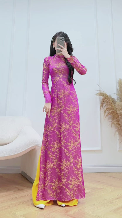 BONNIE Deep Pink traditional ao dai set | Vietnamese ao dai for women | Silk Ao Dai