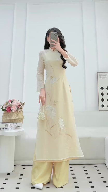 EMMA Ao Dai Long Dress | Vietnamese Traditional Ao Dai Set