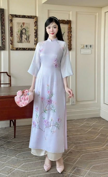 Purple Floral Ao Dai Modern - Áo Dài Cách Tân