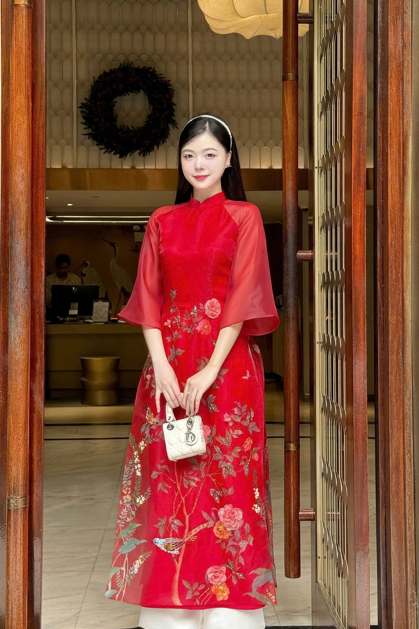 Spring Red Ao Dai Set - THU KY Ao Dai Women