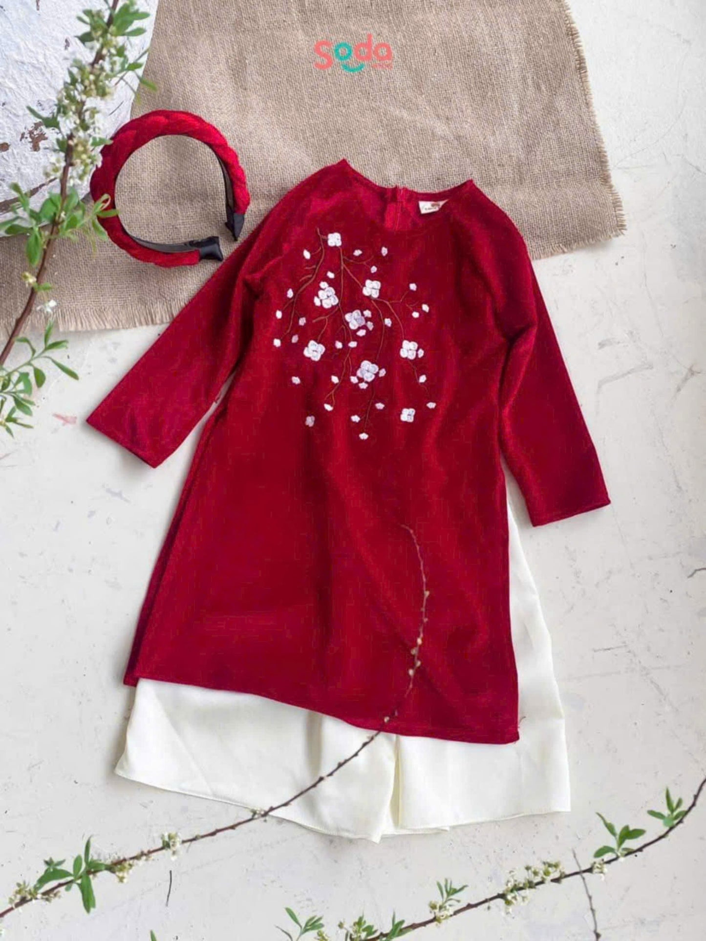 Girls Dress Ao Dai - Red Velvet Ao Dai For Daughter | Áo Dài Tết 2025