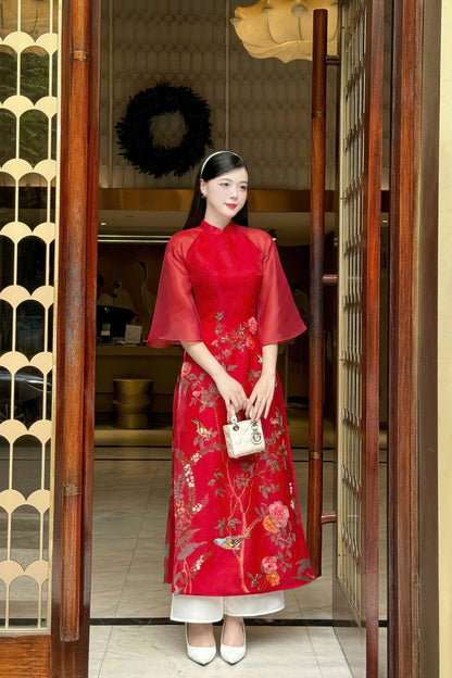 Spring Red Ao Dai Set - THU KY Ao Dai Women