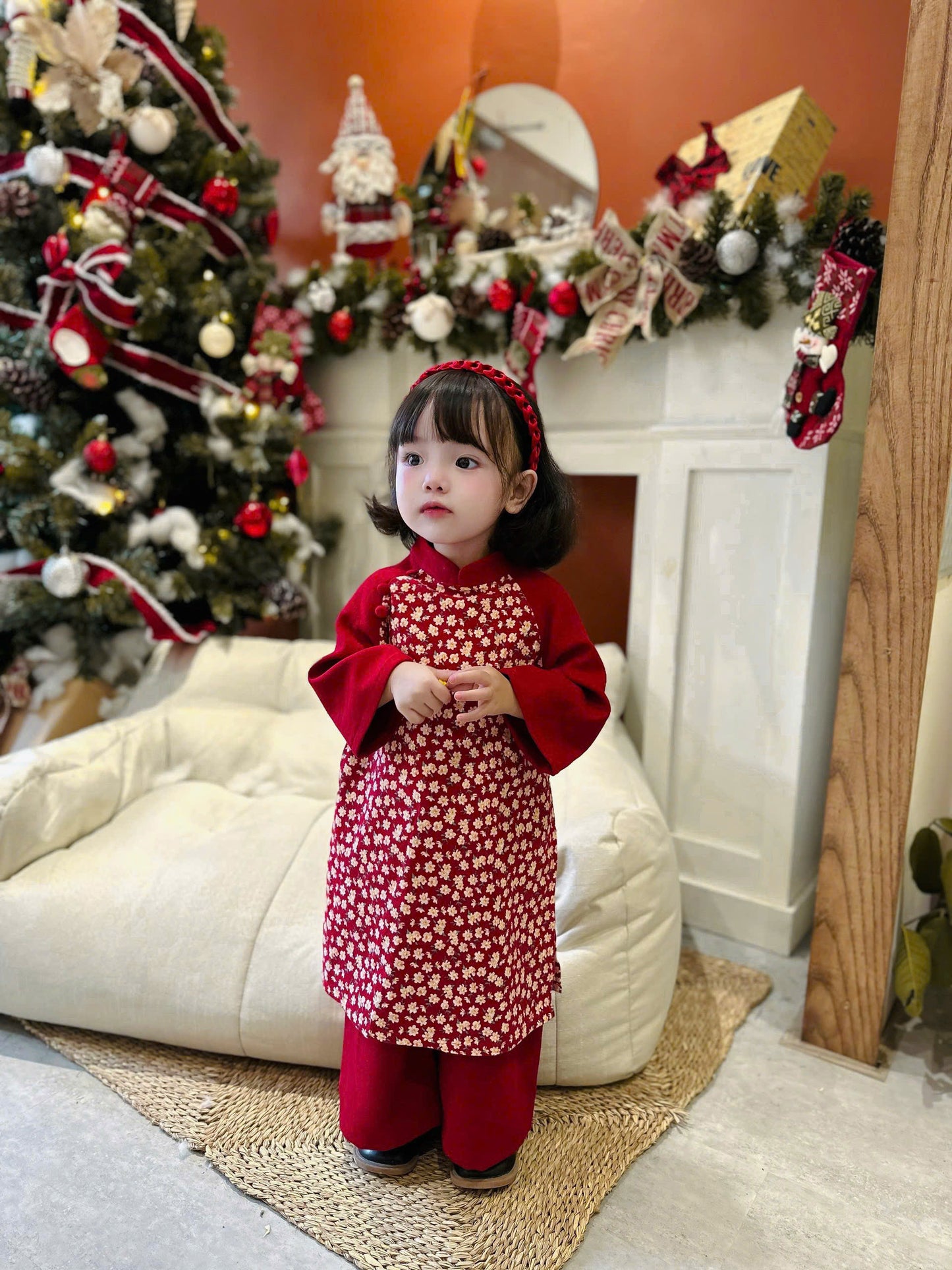 Girls Dress Ao Dai - Red Velvet Ao Dai For Daughter | Áo Dài Tết 2026