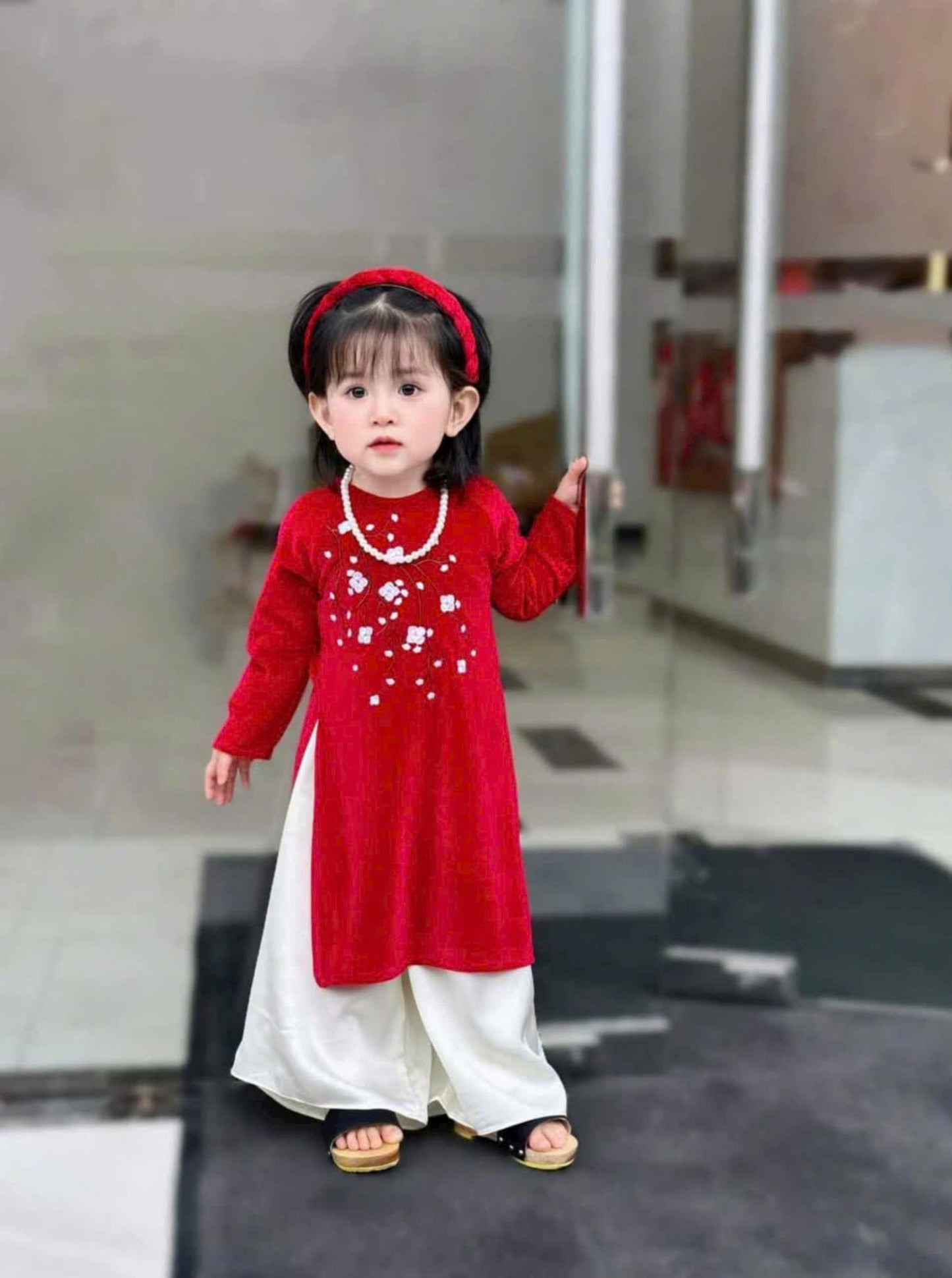 Girls Dress Ao Dai - Red Velvet Ao Dai For Daughter | Áo Dài Tết 2025