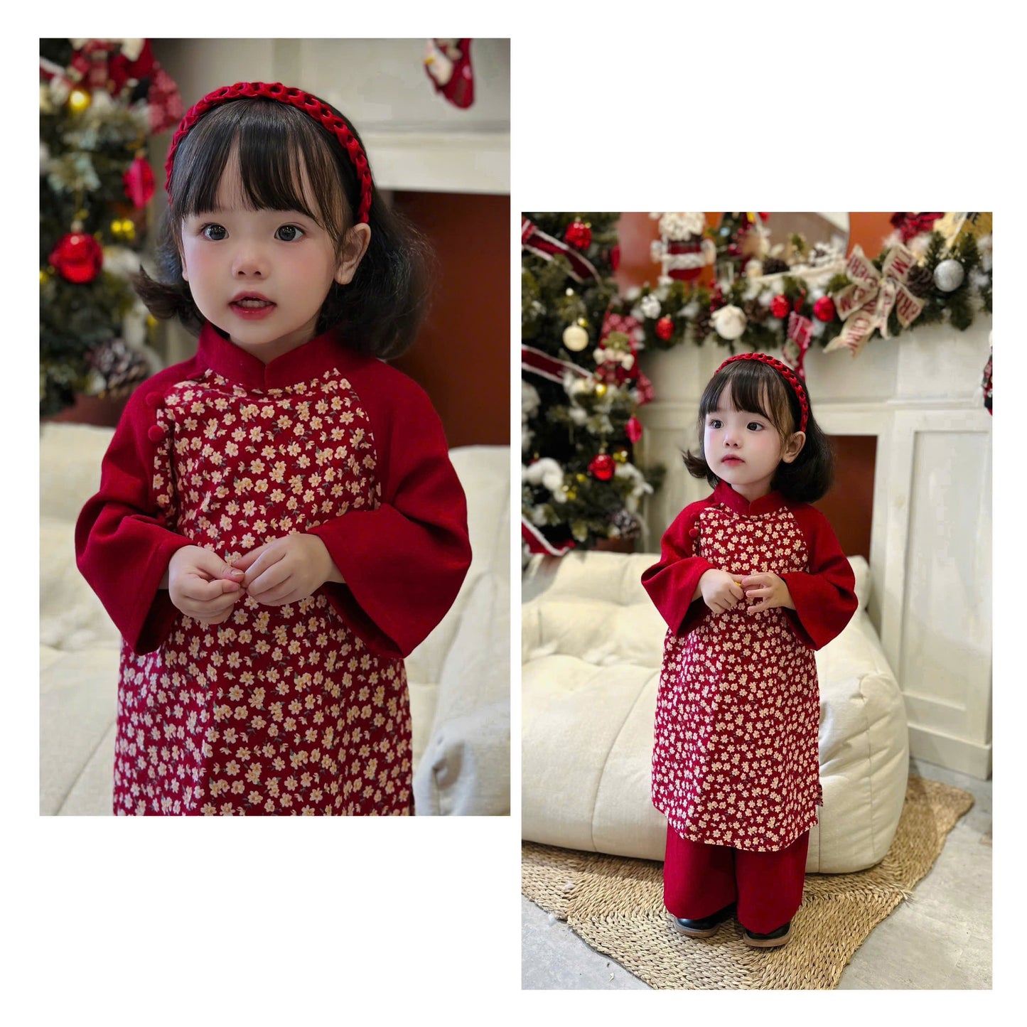 Girls Dress Ao Dai - Red Velvet Ao Dai For Daughter | Áo Dài Tết 2026