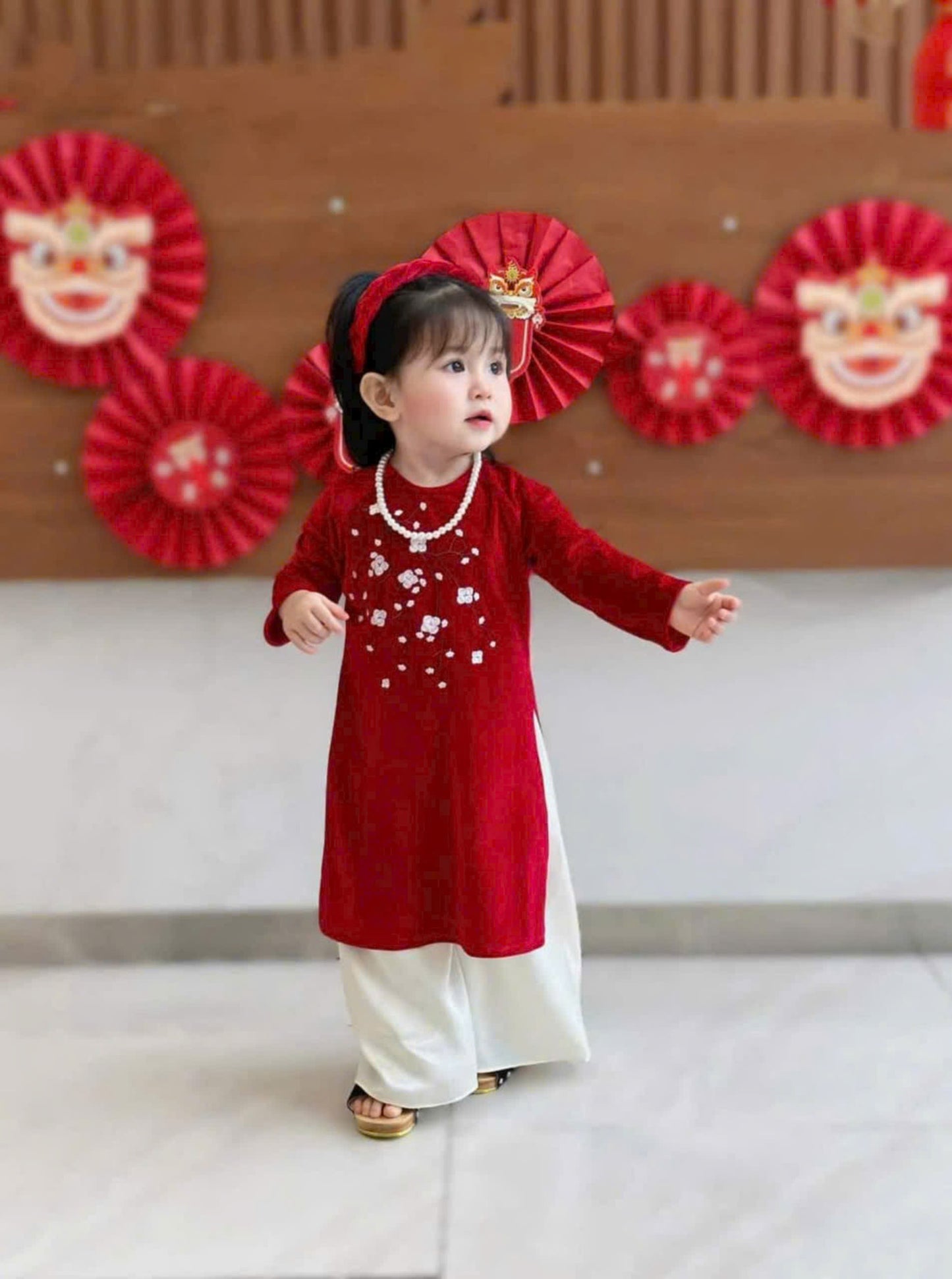 Girls Dress Ao Dai - Red Velvet Ao Dai For Daughter | Áo Dài Tết 2025