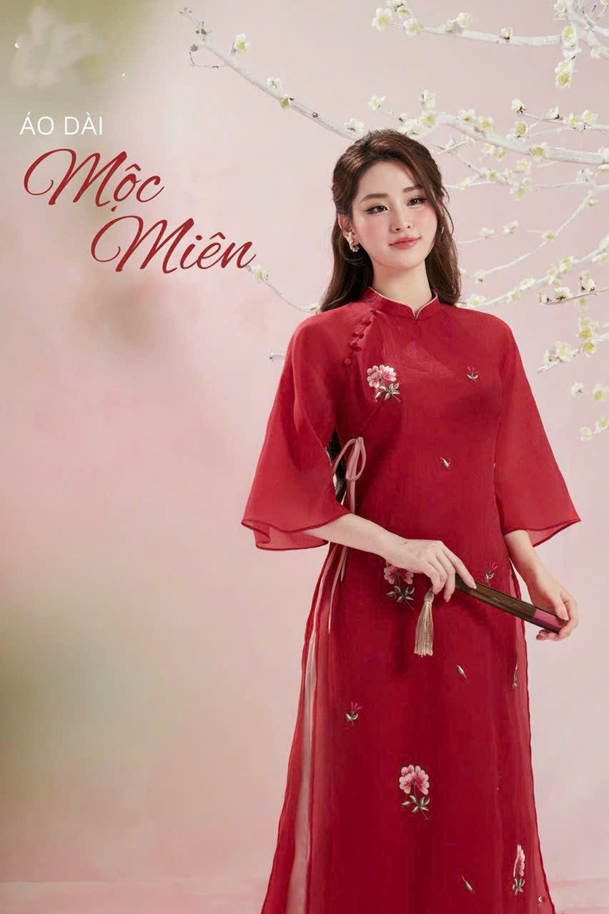 Red Shifted Ao Dai Vietnamese - Áo Dài Cách Tân - No Pants