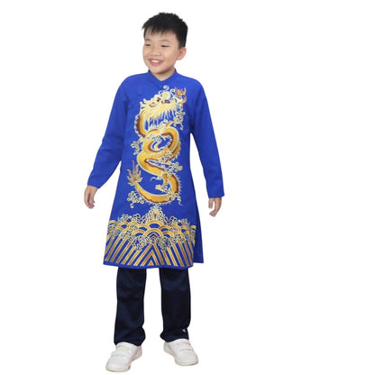 Dragon Vietnamese Boy Ao Dai - Vietnamese Long Dress Ao Dai For Kid | Red\Blue