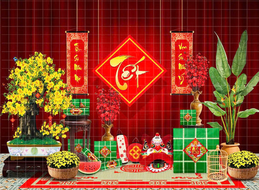 Red Backdrop Tet 2025 | Tết Decorations | Lunar New Year | PN-E1234