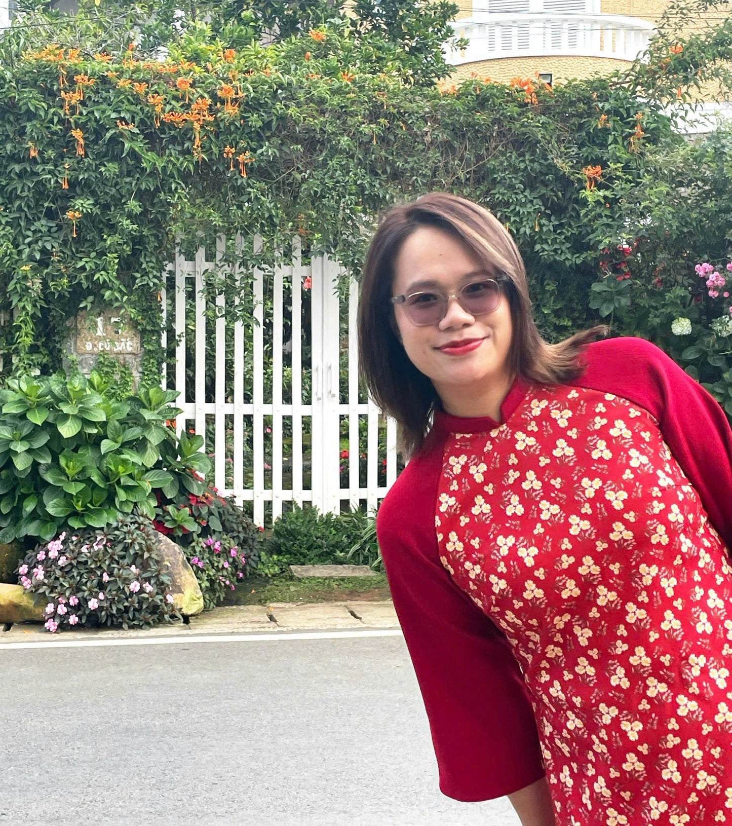 Red Mini Floral Ao Dai Dress - Vietnamese Ao Dai Set