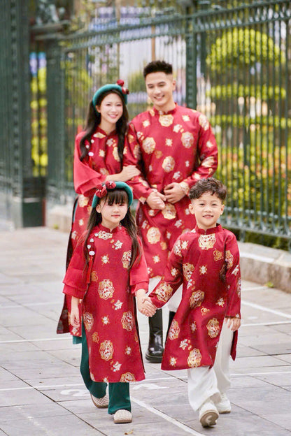 LUCY Red gam ao dai for daughter | ao dai be gai tet