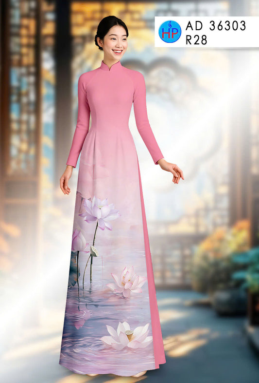 Pre-order: 3D Printed Women Ao Dai Set| Traditional ao dai Tet | Lotus Flowers ao dai silk