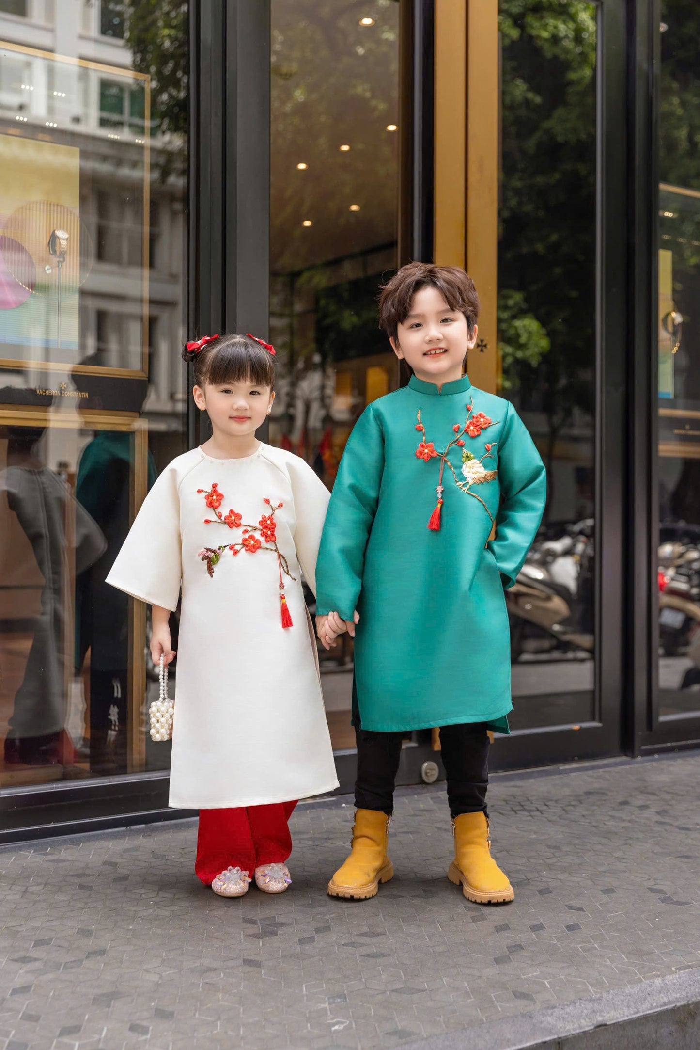 Floral Ribbon Sibling Ao Dai - Ao Dai For Kids