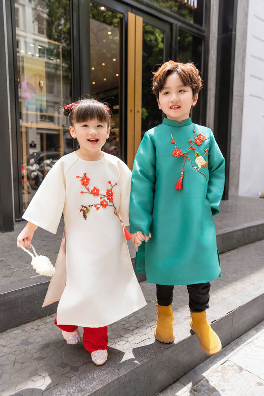 Floral Ribbon Sibling Ao Dai - Ao Dai For Kids