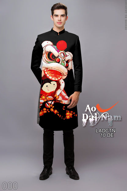 Men's Ao Dai - Black LAN 3D Printed Men Ao Dai