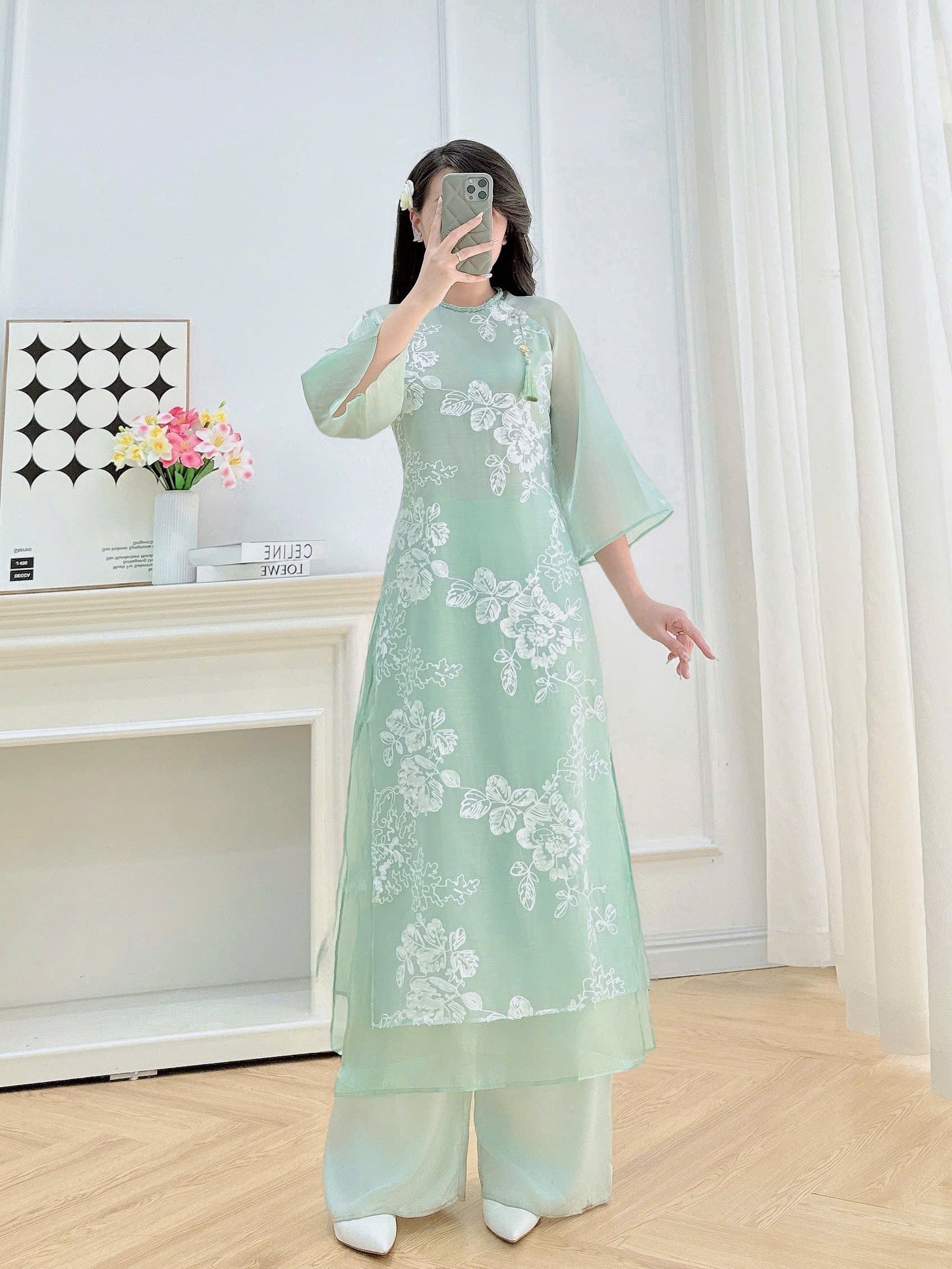 LINH LAN Light Green Ao Dai Set  | Vietnamese ao dai for women