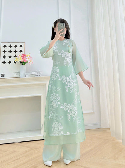 LINH LAN Light Green Ao Dai Set  | Vietnamese ao dai for women