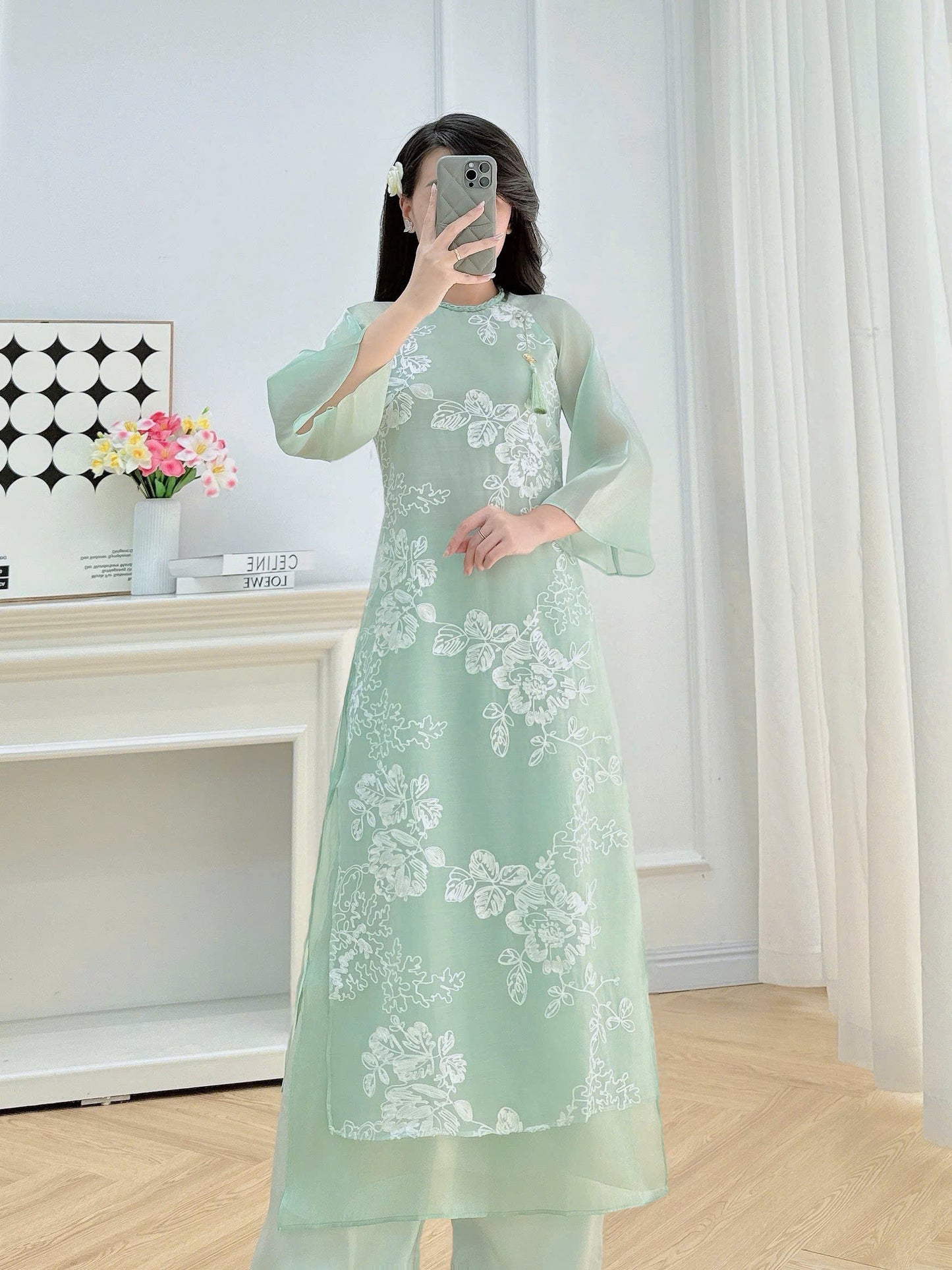 LINH LAN Light Green Ao Dai Set  | Vietnamese ao dai for women