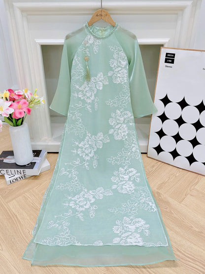 LINH LAN Light Green Ao Dai Set  | Vietnamese ao dai for women