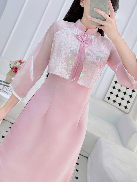 AINGEAL Vietnamese Long Dress | Vietnamese Modernized Ao Dai For Women