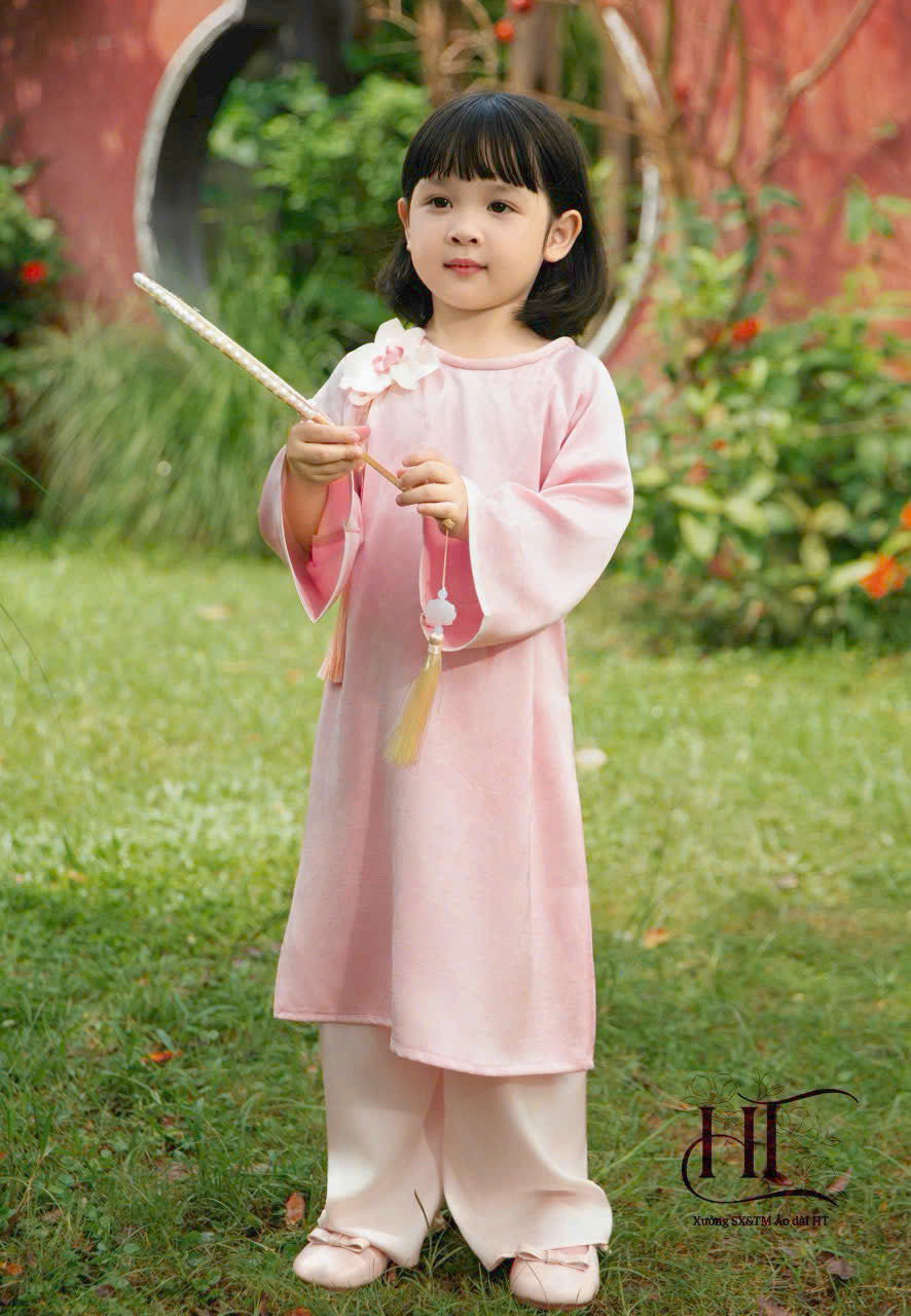 Pink Silk Girl's Ao Dai Set - Ao Dai For Daughter - Vietnamese Ao Dai