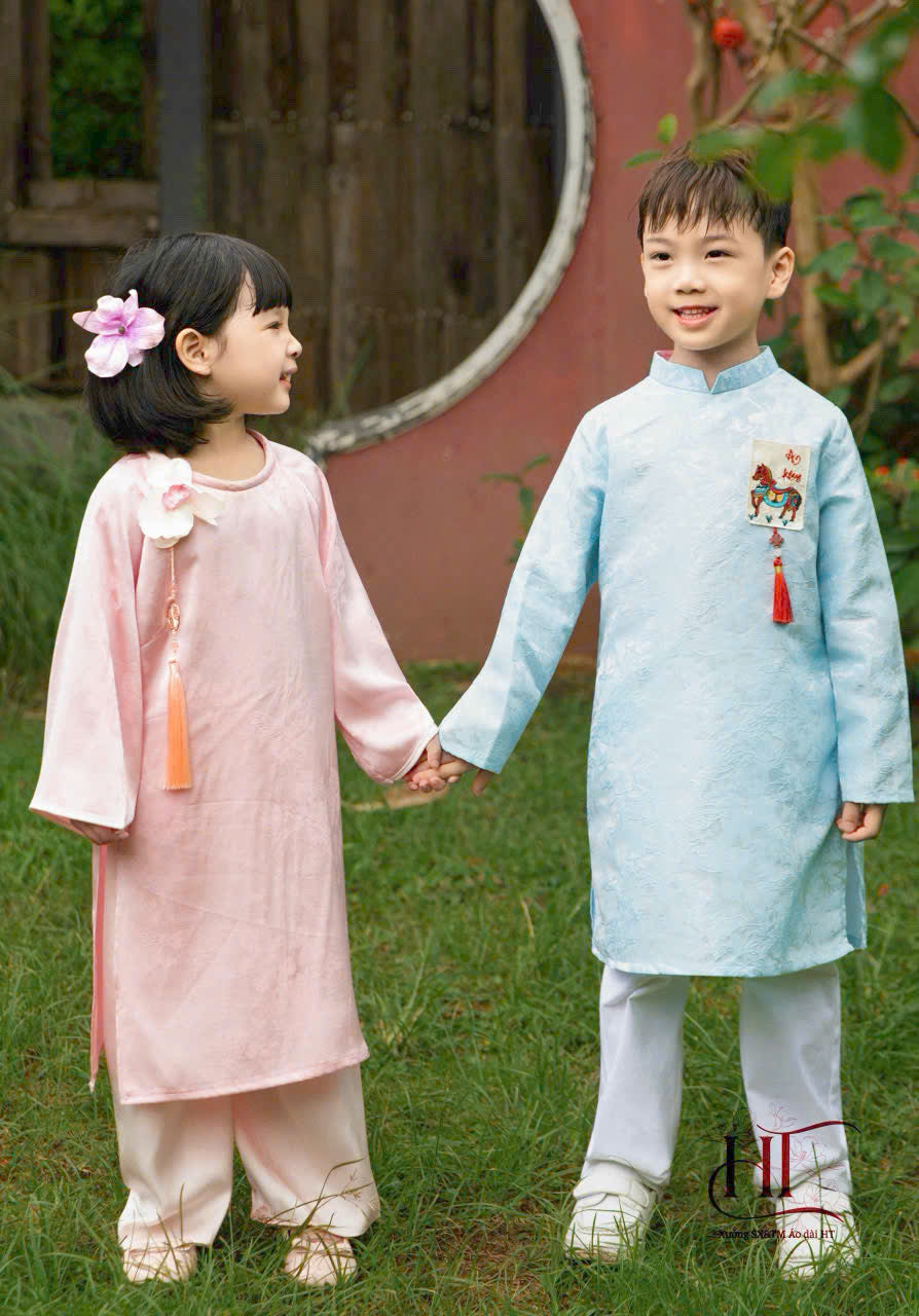 Pink Silk Girl's Ao Dai Set - Ao Dai For Daughter - Vietnamese Ao Dai