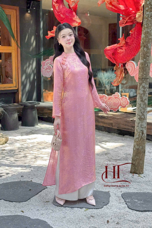 Dust Pink Modern Ao Dai - Vietnamese Ao Dai for Women - Tencel Silk Ao Dai