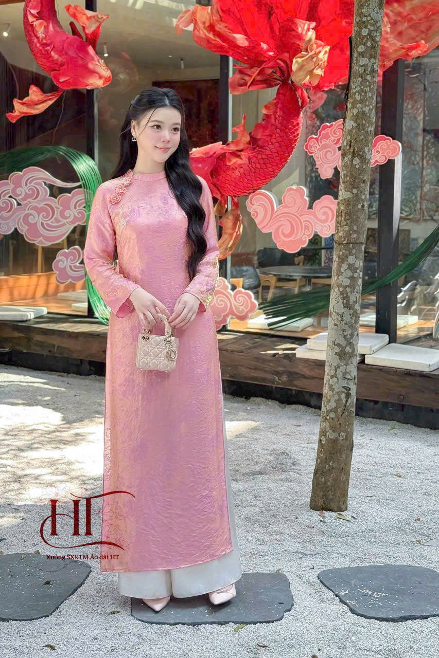 Dust Pink Modern Ao Dai - Vietnamese Ao Dai for Women - Tencel Silk Ao Dai