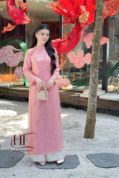 Dust Pink Modern Ao Dai - Vietnamese Ao Dai for Women - Tencel Silk Ao Dai