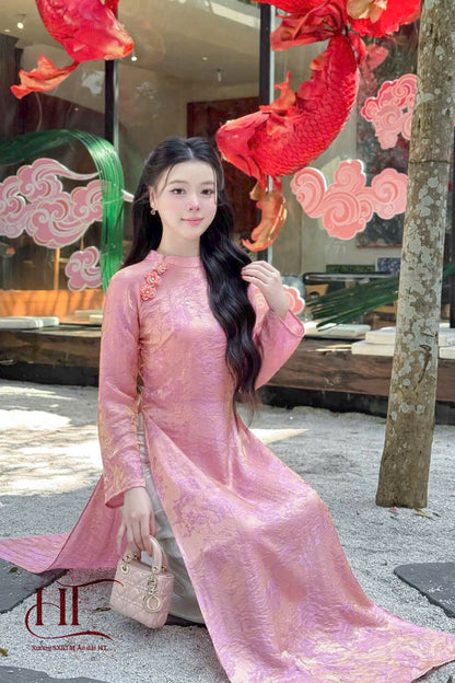 Dust Pink Modern Ao Dai - Vietnamese Ao Dai for Women - Tencel Silk Ao Dai