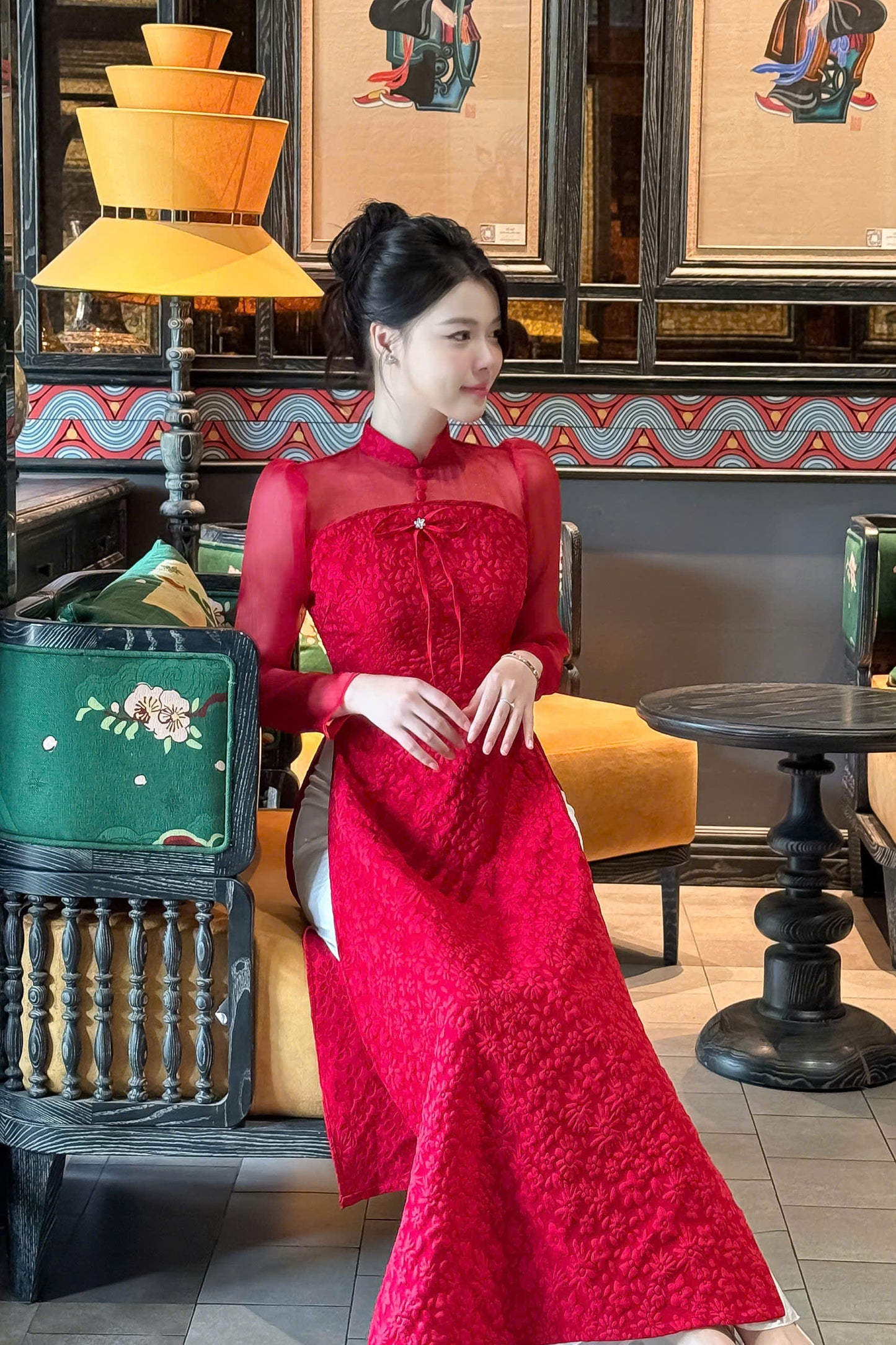 Pre-order Vietnamese Traditional Ao Dai Red - Women Ao Dai Set | Ao dai for Tết 2025