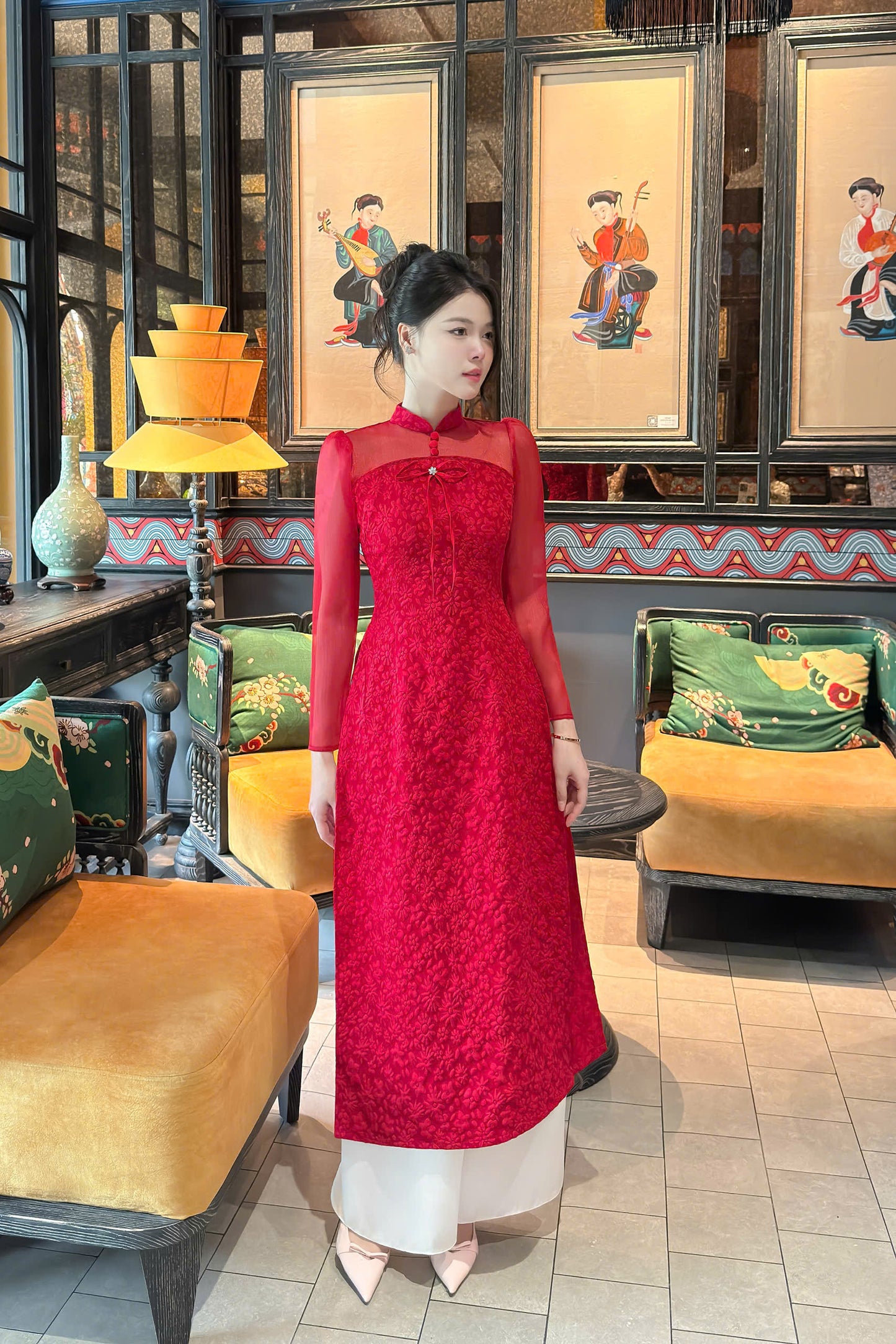 Pre-order Vietnamese Traditional Ao Dai Red - Women Ao Dai Set | Ao dai for Tết 2025